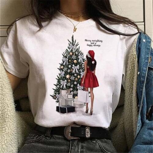 FIXSYS Merry Christmas T Shirt Women Fashion Ladies Graphic Cute Tee Hipster Christmas Party Style Short Sleeve Casual Shirt