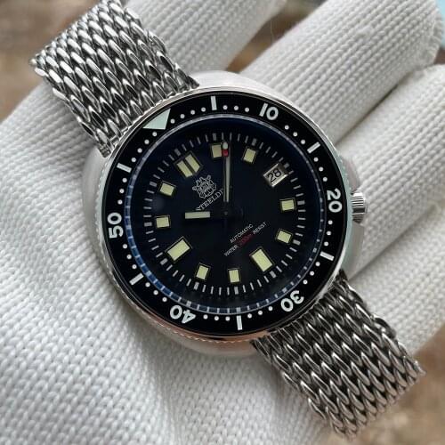 STEELDIVE 1970 Steel Dive Watch 200m Water Resistant NH35 Movement Automatic Mechanical Wristwatch Sapphire Crystal Black Dial