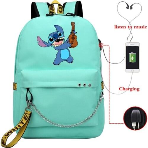 Disney Stitch Bag Zipper USB Charging Mochila Capacity Backpack Women Kpop School Bags for Teenage Girls Students