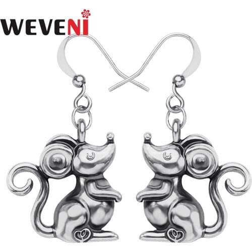 WEVENI Alloy Antique Gold Plated Sweet Rats Earrings Long Drop Dangle Lovely Animals Jewelry Charm Gifts For Women Girls Teens