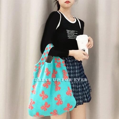 Female Wrist Bags Bee Animal Jacquard Woolen Knitted Clash Color Shoulder Vintage Chic Big Capacity Totes Handbag Ladies Casual