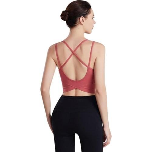 Fitness Brassiere Sports Wear For Women Gym Bra Push Up Nylon Cross Straps Solid Sexy Padded Underwear Jogging Femme Yoga Bra