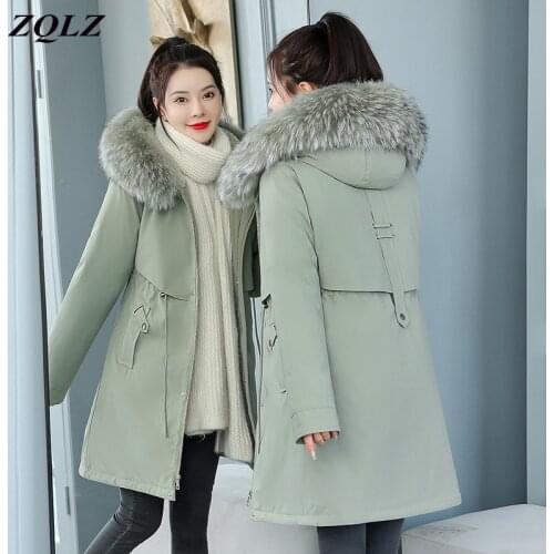 ZQLZ Winter Long Parka Women 2021 Hooded Fur Collar Plus Size Down Cotton Coat Femme Loose Casual Warm Winter Jacket Female