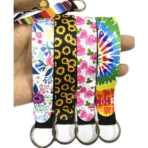 1PCS Neoprene Floral Lipstick Chapstick Holder Flower Pattern Cloth Band Keychain Key Chain Lanyard For Women Phone Case Wallet