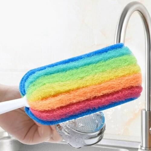 1 Pcs Rainbow Color Cup Cleaning Brush Kitchen Sponge Brush Household Cleaner Brush Tool Dishwashing Glass C9M0