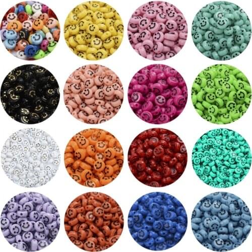 30/50/100Pcs 10mm Colourful Mixed Smiley Loose Spacer Beads For Jewelry Handmade Diy Bracelet Necklace Accessories