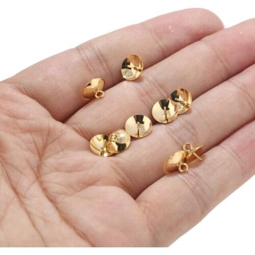 50pcs/lot Gold Plated Stainless Steel Cup Pearl Bead Bail Pin Pendants for Half-drilled Beads DIY Jewelry Making Findings