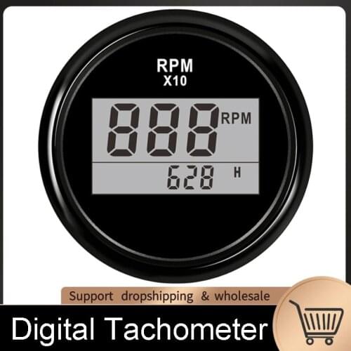 52mm Auto Truck Boat Digital Tachometer 0-9990 RPM With Hourmeter Fit For Car Truck Motorcycle With Red Backlight 9-32V