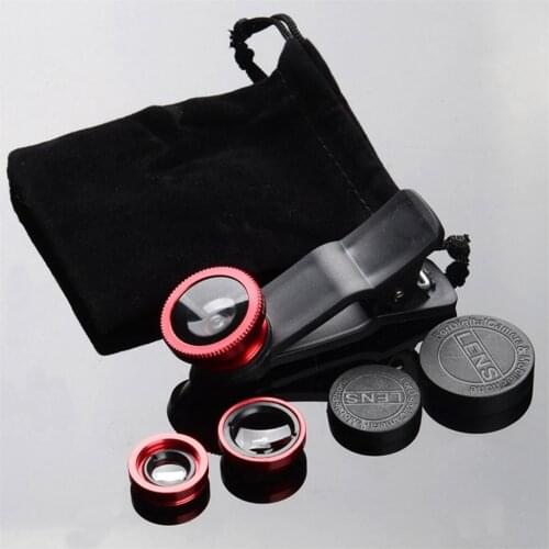 Mobile Phone Camera Lens Kit Fish Eye Lens + 2 in1 Macro Lens& Super Wide Angle Lens with Black Universal Phone Clip