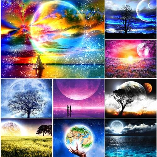 5D DIY Diamond Painting Moon Cross Stitch Mosaic Art Pictures of Rhinestones Decor Full Square Drill Diamond Embroidery Scenery