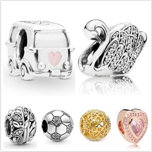 Authentic 925 Sterling Silver Sparkling Football With Crystal Charm Beads Fit Pandora Bracelet & Necklace Jewelry