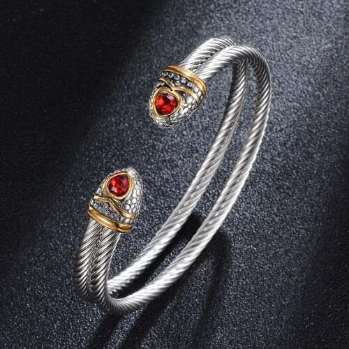 Double wire Titanium steel stainless steel bracelet mens red stone fashion jewellery open bracelet men gift Party Accessories