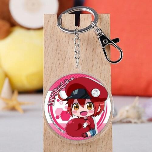 1Pcs New Anime Hataraku Work Cells Keychains Saibou Erythrocyte Platelet Keychain Acrylic Keyring Key chain Pendants