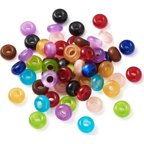 100Pcs Imitation Cat Eye Resin European Beads Large Hole Rondelle Beads Mixed Color for DIY Chain Charm Bracelet Jewelry Making
