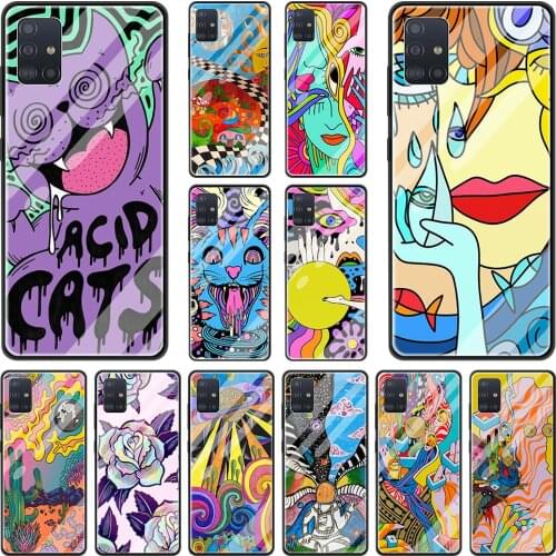 Glass Case For Samsung Galaxy A51 A71 A50 A70 A31 A21S M31 A30 A32 A91 M30s A10 A12 A40 Phone Cover Funda Psychedelic Trippy Art