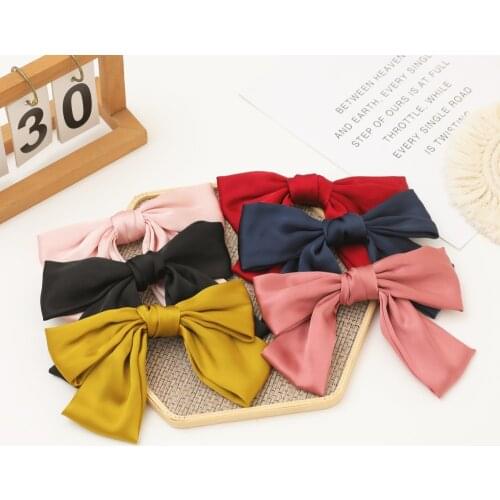 ZWPON Colorful Smooth Silk Bowknot Pinch Cock Cute Korean Student Bobby Pin Ponytail Clip for Woman Girl Hair Accessory