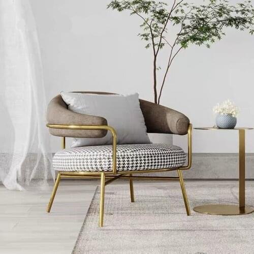 ChinaFurniture manufacturing factory, Nordic light luxury houndstooth fabric single sofa with stainless steel legs