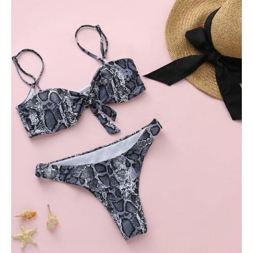 #FO Push Up Bikini Women Snake Skin Print Bow Womens Swimsuits Sexy Sling Split Bikini Set Swimwear Women Bathing SuitBiquini