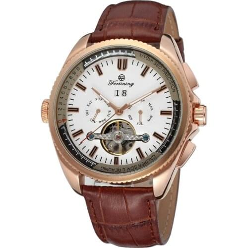FORSINING Automatic Mechanical Wristwatches Genuine Leather Date Watch Man Skeleton Business Watches Big Dial Clock erkek kol