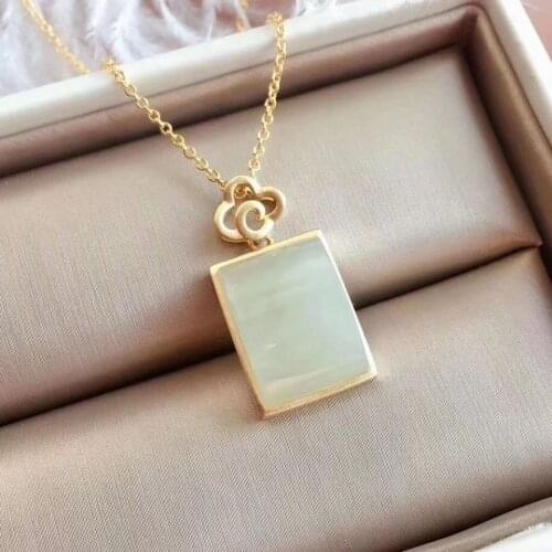 Hotian Jade Pendant Jade Pendant Womens Ancient Gold S925 Inlaid Jue Suet Curved Tranquility and Peace Plate Jade Pendant Neckl