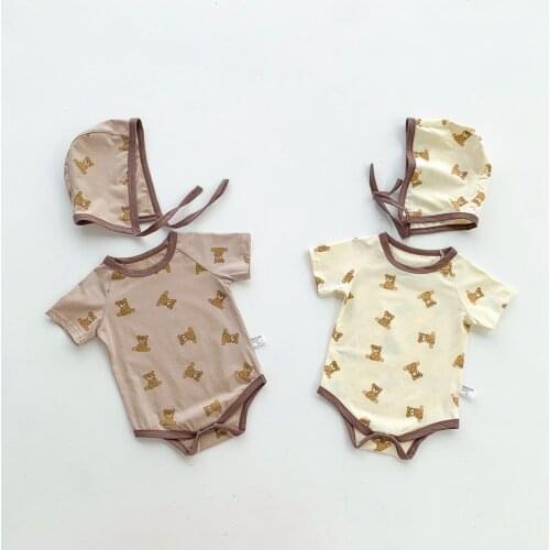Citgeett Summer Newborn Baby Boys Girls Casual Short Sleeve Bodysuit Cartoon Bear Printed Triangle Jumpsuits Clothes