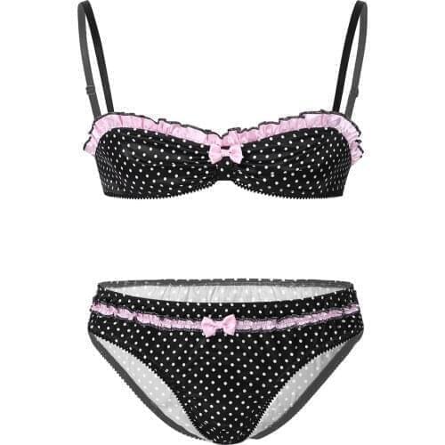 Mens Sissy New Bra set Sexy Polka Dot Lingerie set Women Ruffles Brassiere+Panty Intimates Sexy Lingerie for Girls Sissy Gay