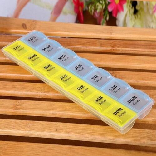 New Weekly 7 Days Tablet Drugs Storage Box Medicine Holder Container Organizer Pill Box Sorter 14 Slots Random Color