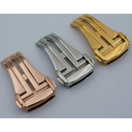 MAIKES New With Tags 316L Stainless Steel Deployment Clasp Gold 16mm 18mm 20mm Watch Band Leather Strap Buckle For OMEGA