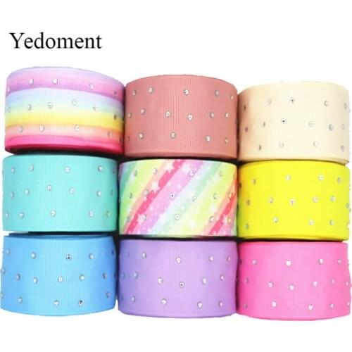 5 Yards Hot Drilling Grosgrain Ribbon Diamond Printed Ribbon 1.5" 38MM For Hair Bows DIY Crafts Handmade Accessories M19041303