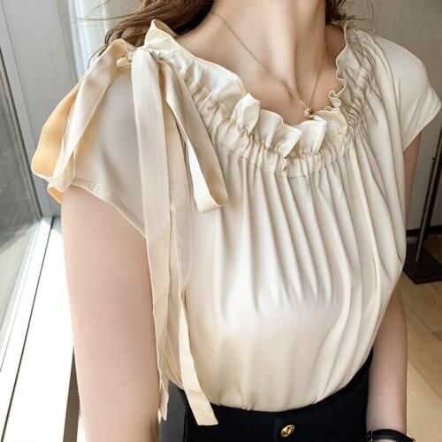 New Satin Blouse Elegant Loose Female Blusas Mujer De Moda 2021 Verano Slash Neck Solid Casual Short Purple Tops Ladies 0591