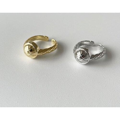 2021 New INS Style Electroplate U-shaped Ring for Woman Concise Style Golden Rhombus Texture Couple Rings Open To Adjust Jewelry