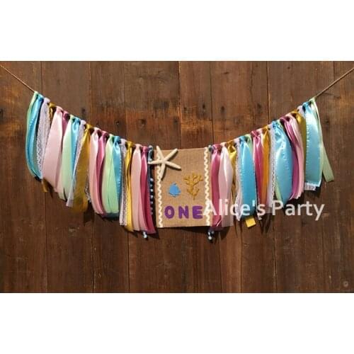 New Gold Coral Blue Fish True Starfish Highchair Bunting Under the Sea Inspired Theme 1st Birthday Party Banner Decoration Photo