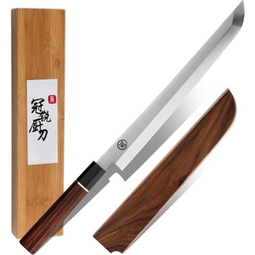 Grandsharp Professional Sushi Knives Japanese Sakimaru Knife 27 cm Stainless Steel Blade Premium Rose Wood Handle Saya Scabbard