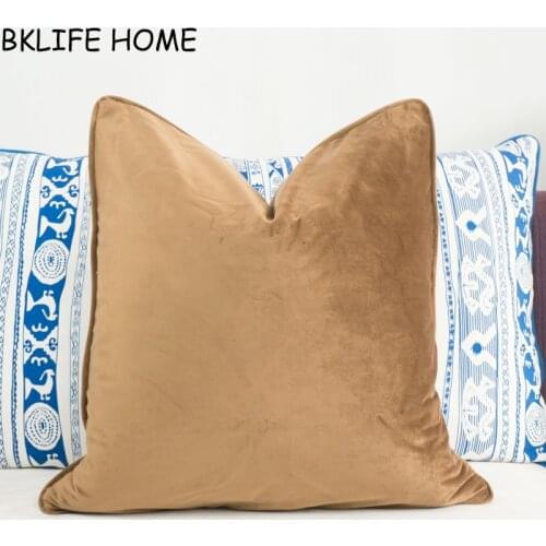 Piping Design Coffee Yellow Velvet Cushion Cover Pillow Case Soft Pillow Cover No Balling-up Without Stuffing