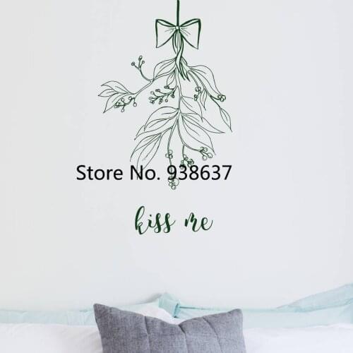 Mistletoe Wall Sticker for Bedroom Kiss Me Vinyl Wall Decals Living Room Home Decor Flowers Art Decor Mural TV Background ZB427