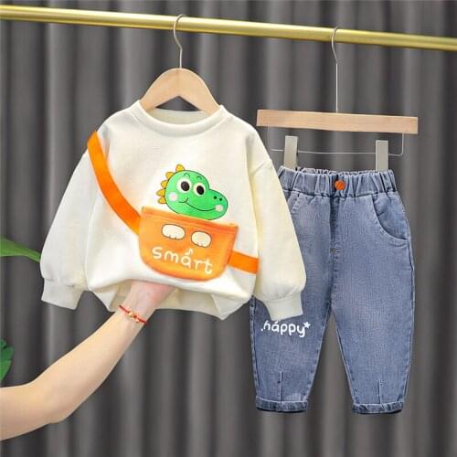 2021 Autumn Baby Girls Boys Clothing Sets Cartoon Dinosaur Kids T Shirt Jeans Children Casual Sportswear Infant Clothes Outfit