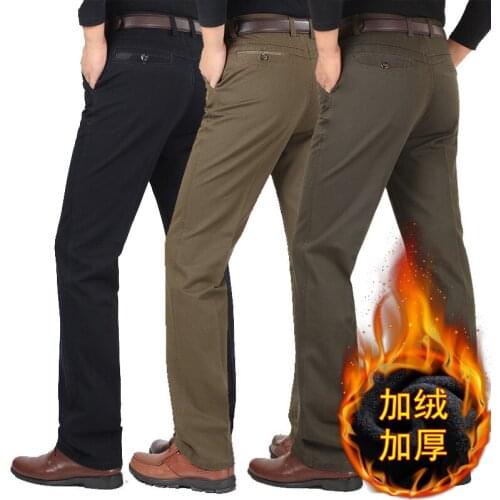 Autumn and winter middle-aged casual pants men loose straight mens pants middle-aged and velvet thickened fathers overalls