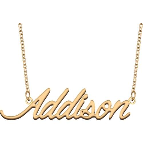 Addison Name Necklace for Women Stainless Steel Jewelry 18k Gold Plated Alphabet Nameplate Pendant Femme Mother Girlfriend Gift