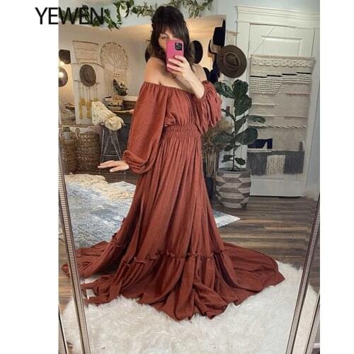 Off Shoulder Full Sleeves Maternity Dresses Round Neck Photography Dresses Baby Shower Dress for Pregnant Woman YEWEN 2021