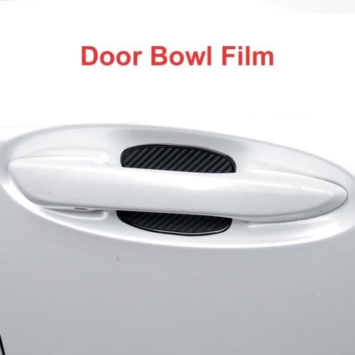 QHCP TPU Door Bowl Sticker Protector Outer Door Bowl Decorative Stickers Carbon Fiber Style Black Exterior Accessories Universal