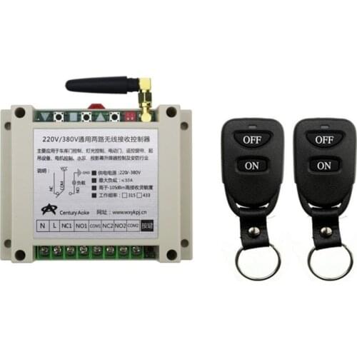 New AC220V 250V 380V 30A RF Remote Control Light Switch Relay Output Radio Receiver Module and 2pcs Belt buckle Transmitter