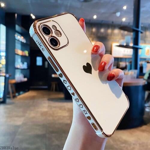 Luxury Plating Love Heart Bumper Phone Case For iPhone 11 12 Pro Max XR XS Max 7 8 Plus X Back Cover