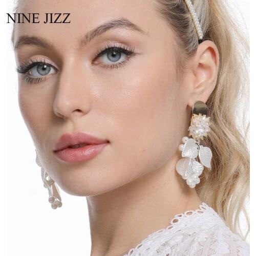 NINEJIZZ Long Tassel Simulated Pearl Drop Earrings for Women Gift White Pearl Wedding Pendant Earrings Fashion Korean Jewelry
