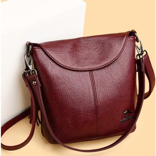 Bags For Women 2021fashion And Elegant Female Shoulder Bag Soft PU Leather Girl Messenger Bag Solid Color Mature Lady Bag Black