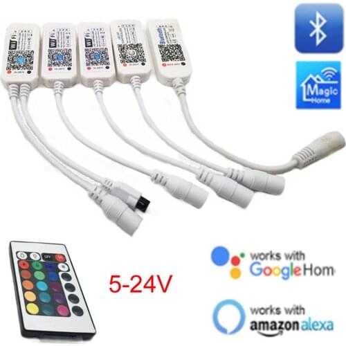 5V 12V 24V LED Strip Bluetooth-compatible/ WIFI RGB / RGBW Controller Android IOS APP Alexa Google Magic Home IR Control