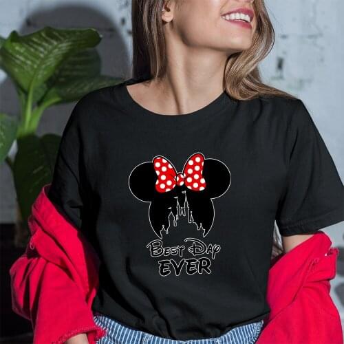 Lady T-Shirts Disney Women Cartoon Series Pattern Tshirts Black White Tees Summer New Product Harajuku T Shirts Kawaii Drop Ship