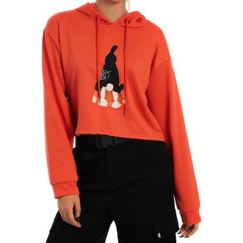 Women’s Cute Gnome Print Hoodies Spring Autumn, Fashion Long Sleeve Drawstring Loose Sweatshirts