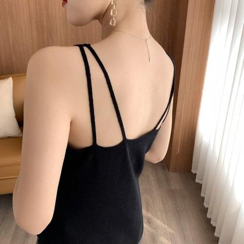 SZDYQH Women Sexy Vest Tops 100% Cashmere Wool V-Neck Sleeveless Tank Knit Pullover Ladies Camisole Bottom Shirt Women Tanks