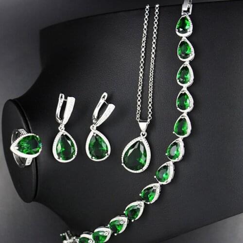 Zlxgirl jewelry Classic Water drop shape cubic zircon wedding jewelry sets rhodium plated bridal necklace earring braceletbijoux