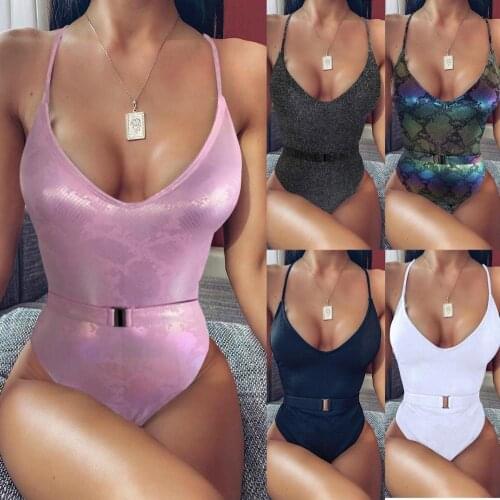 Women Swimwear Sexy Push Up One Piece Swimsuit Female Bather With Belt Bathing Suit Swim Wear Monokini Lady